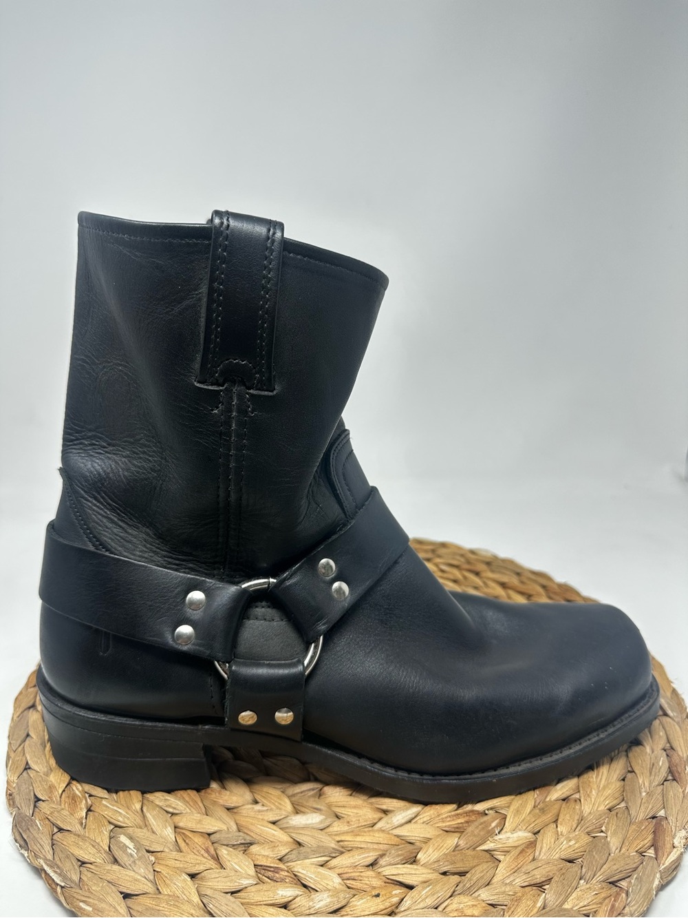 Frye Harness Boots Black Leather Buckle Made In USA Size 10.5 Men's